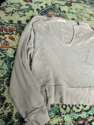 Free People Top Long Sleeve Purple Waffle thumbnail 4