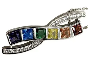 Cynthia Rowley New York Rainbow CZ Pendant 18 -20'' Necklace Sterling 925 Silver thumbnail 1