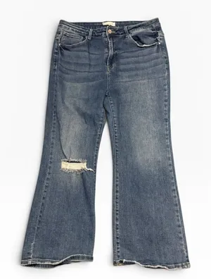 Risen Los Angeles‎ Size 2XL Distressed Flare Jeans Medium Wash Raw Hem High Rise thumbnail 1