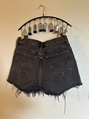 Agolde‎ Washed Black High-Rise Frayed Hem Denim Shorts 90s thumbnail 4