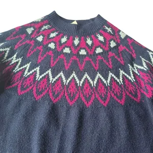 Mountain and Isles Pico Fair Isle‎ Sweater Pink Blue Crew-neck Women's Large thumbnail 6