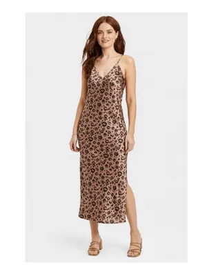 NWT Target A New Day Brown Satin Leopard Animal Print Midi Slip Dress Size M thumbnail 5