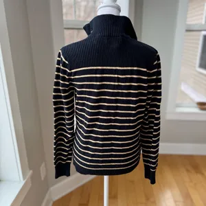Lauren Ralph Lauren Black Gold Striped Mockneck Cotton Sweater Metallic Medium thumbnail 3