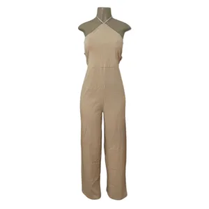 Zara Neutral Halter Backless Wide-Leg Jumpsuit M thumbnail 4