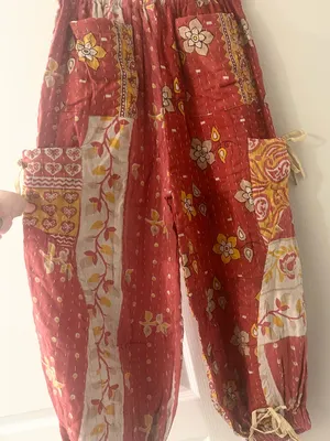 Red and Pink Floral Boho Kantha Jogger Pants thumbnail 5