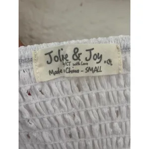 Jolie & Joy‎ Eyelet Crop Top Small White Ruched Puff Sleeve Smocked Sweetheart thumbnail 3