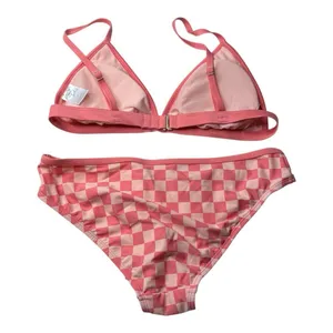 Kona Sol Pink Checkered Triangle Padded Bikini And Bottoms Size Medium New thumbnail 9