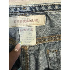 Hydraulic Denim Skirt Button Fly Pockets‎ Back Slit Logo Size 13/14 thumbnail 4