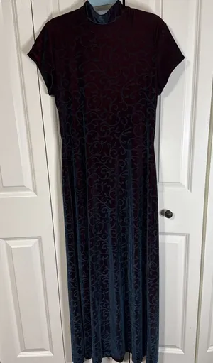 Women's Rhapsody LTD Velvet/Velour Dress Teal & Maroon Swirl Design Sm/M Y2K 90s thumbnail 1