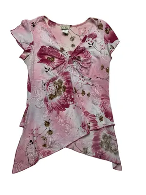 y2k la khaki size large Pink Floral Asymmetrical Women’s Top short sleeve fairy thumbnail 1