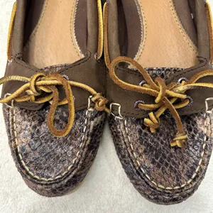 Sperry Brown Snake-Print Moccasin Loafers with Tan Laces thumbnail 3