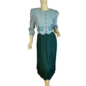 Miss Dorby Vintage 1990'S Green & White One Piece Dress With Tie Back Belt (6p) thumbnail 2