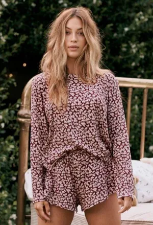 💕THE GREAT💕 The Long Sleeve Sleep Tee ~ Maroon Shadow Floral Size 3 Large NWT thumbnail 1