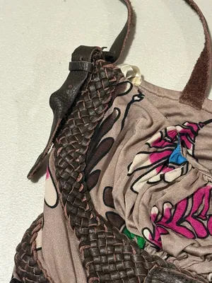 Vintage Sky Multicolor Feather-Print Casual Dress with Braided Brown Waist thumbnail 8