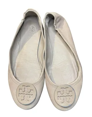 Tory Burch Shoes Womens Size 6 Beige‎ Leather Logo Ballet Flats Casual Comfort thumbnail 1