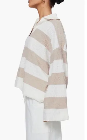 Princess Polly Rick Oversized Stripe Collar Sweater Beige, White 10 thumbnail 2