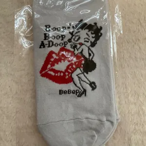 Gray Ankle Socks with Red Lip Graphic thumbnail 2