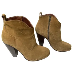 Frye Madeleine Suede Ankle Boots Brown Leather Lined Stacked Heel‎ 8.5 thumbnail 5