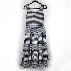 Hunter Bell Andrea Black White Gingham Smocked Tiered Midi Dress Anthropologie 6 thumbnail 5