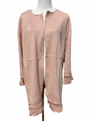 Zara Faux Suede Fringe Jacket Women M Blush Pink Open Front Boho Festival thumbnail 2