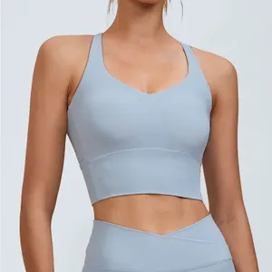 Berlook Activewear Light Blue V Neck X-Cross Sports Bra - Medium Support thumbnail 3
