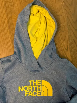 The North Face Blue Hoodie with Yellow Logo & Lining thumbnail 3