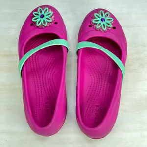Crocs Womens J3 Pink Mary Jane Flats Mint Green Strap Flower Detail SKU-A31 thumbnail 10