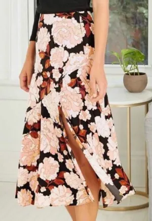 Who What Wear A-Line Skirt - Black and Pink Floral thumbnail 1