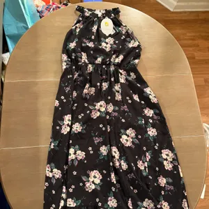 Sweet Lemon Floral Maxi Dress M Black Halter Neck Ruffle Boho NWT thumbnail 2
