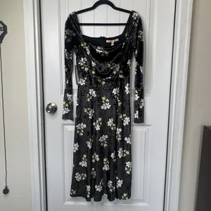 Anthropologie Hutch black velvet floral midi dress‎ small spring wedding guest thumbnail 2