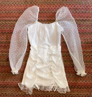 Lucy In The Sky White Mesh Puff Sleeve Polka Dot Bridal Dress thumbnail 1