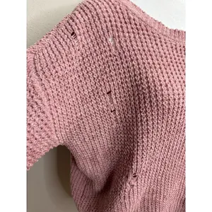 American Eagle Sweater Pink Chenille Waffle Knit Distressed Boho‎ Grunge Soft S thumbnail 2