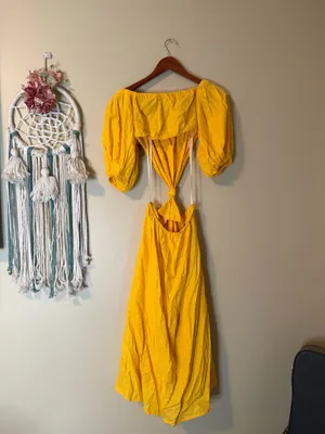 FARM Rio Puff Sleeve Knotted Maxi Dress Yellow Size XS thumbnail 5