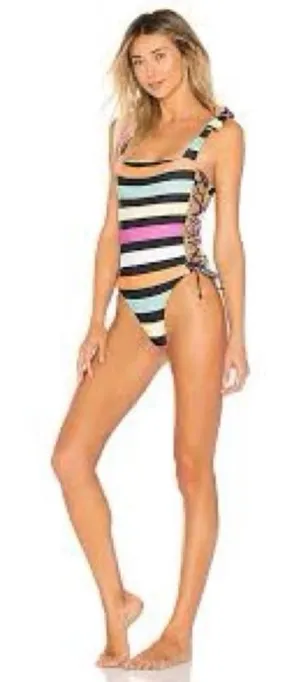 Lovers + Friends Revolve Take Me Away Stripe One Piece Swim Suit NWT Size S thumbnail 1