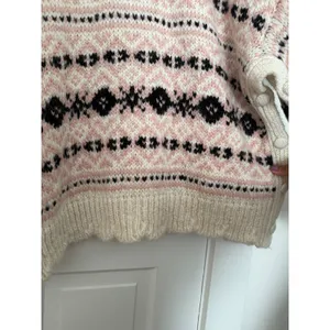 Zara Oversized Fair Isle Knit Sweater Pink Cream Side Button M-L NWT thumbnail 9