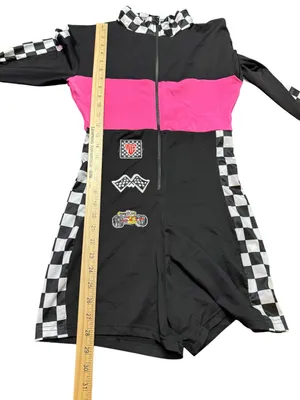 Checkerboard Racing Romper with Hot Pink Panel Black Size M thumbnail 8