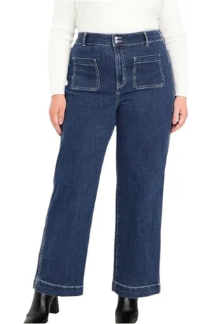 Old Navy Extra High-Rise Sky-Hi Wide Leg Dark Wash Jeans thumbnail 1