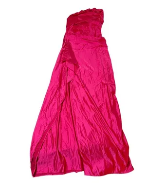 NWT OYS Pink Maxi Dress SZ Small Sexy One Shoulder Formal Statin Ruched Bodycon thumbnail 4