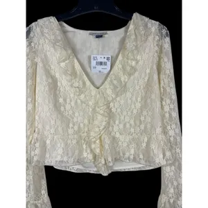 NWT American Eagle Lace Crop Top XS Ivory Sheer Fairy Boho Y2K Bell Sleeve thumbnail 4