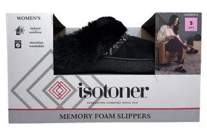 Isotoner Women’s Memory Foam Slippers Black Faux Fur Size S 6.5–7 NIB NEW In Box thumbnail 1