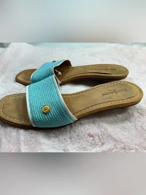 Eric Javits Aqua Blue Slide Sandals with Gold Accent 179 thumbnail 5