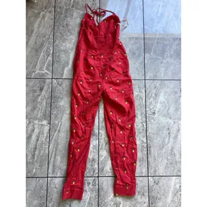 Farm Rio Red Embroidered Pineapple Halter Jumpsuit Linen Blend XS SN 294030 thumbnail 9