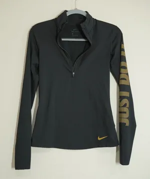 Nike Dri-FIT Womens Small Quarter Zip Running Top Black Gold Just Do It Athletic thumbnail 1