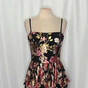 NWT!! DRESS THE POPULATION Libby Floral‎ Tiered Mini Dress Strapless Black Large thumbnail 3
