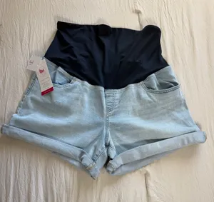 Isabel Maternity Shorts Women Size 14 Light Wash Denim Midi High Rise Over Belly thumbnail 1