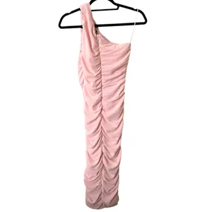 LOVE X DESIGN One‎ Shouldered Ruched Cocktail Dress Pink Small thumbnail 3
