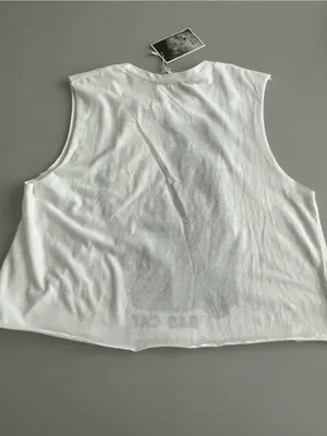 White "Bad Cat" Graphic Tank Top - Black Cat Print size 6 thumbnail 2