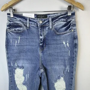 Judy Blue 5 27 High Rise distressed Flare Jeans slimming bohemian western NWT thumbnail 7