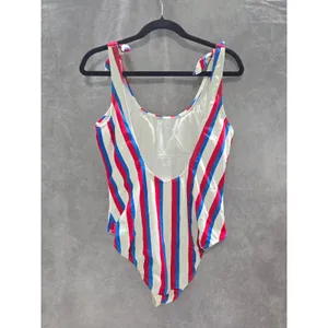 Stripe One Piece Swimsuit Beach Resort Vacation 90s No Boundaries Large thumbnail 2