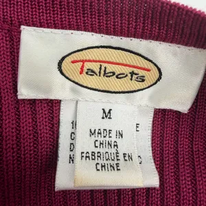 Talbots Silk Cardigan Sweater Womens M Cranberry Burgundy Ribbed Button Front LS thumbnail 4